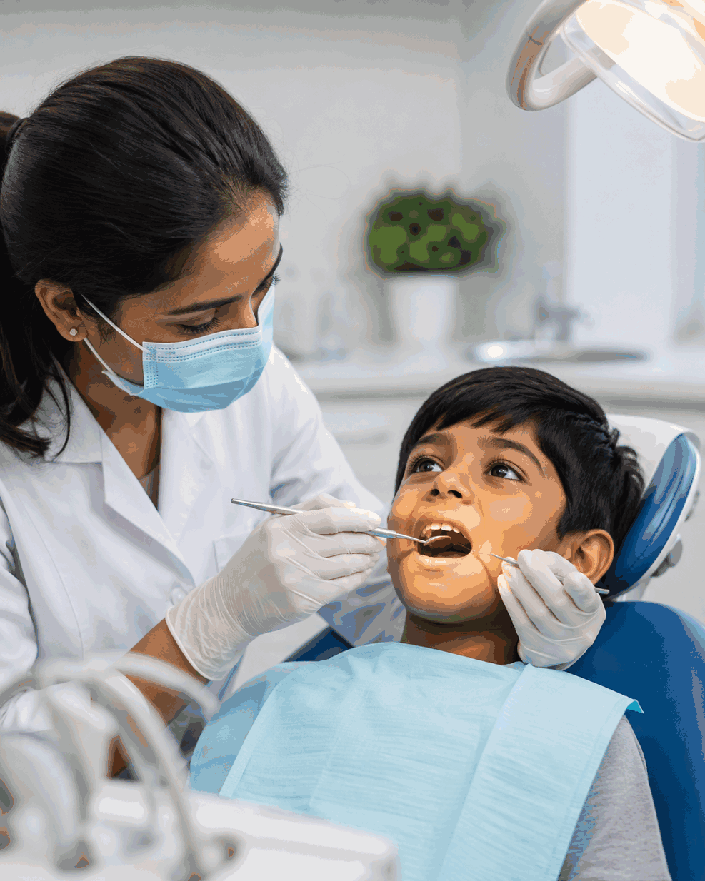 Pediatric dental examination and preventive care for a child